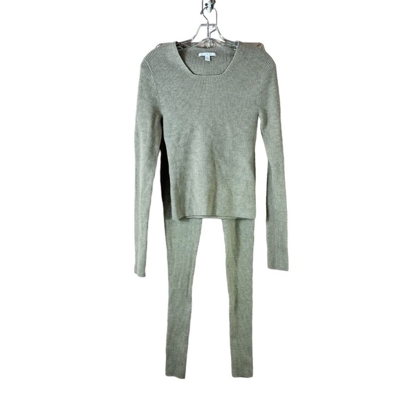 LUNYA M beige cashmere ribbed square neck high rise knit legging sweater set
